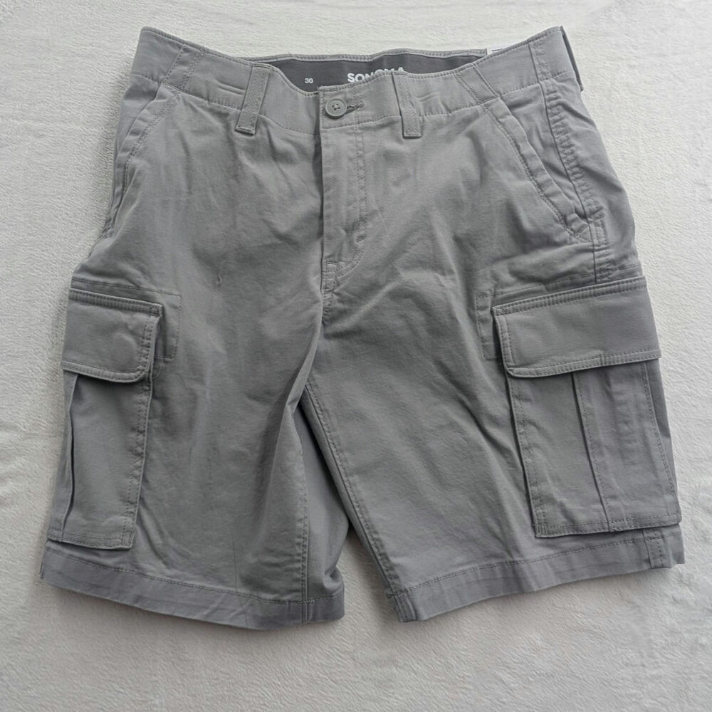 Sonoma Mens Size 30 Flexwear Cotton Cargo Shorts 10" Inseam Gray NWT